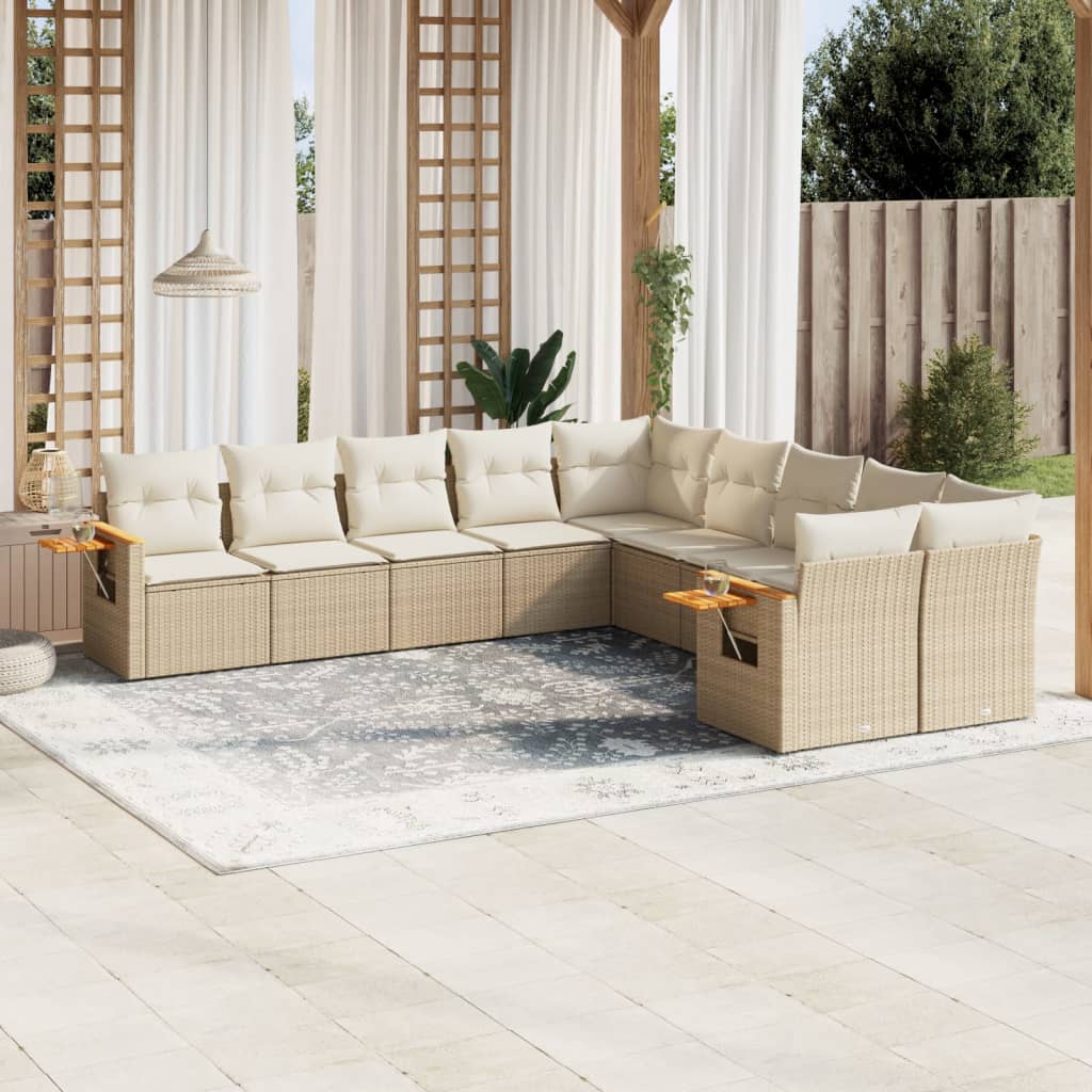 Set Divano da Giardino 10 pz con Cuscini Beige in Polyrattancod mxl 112784