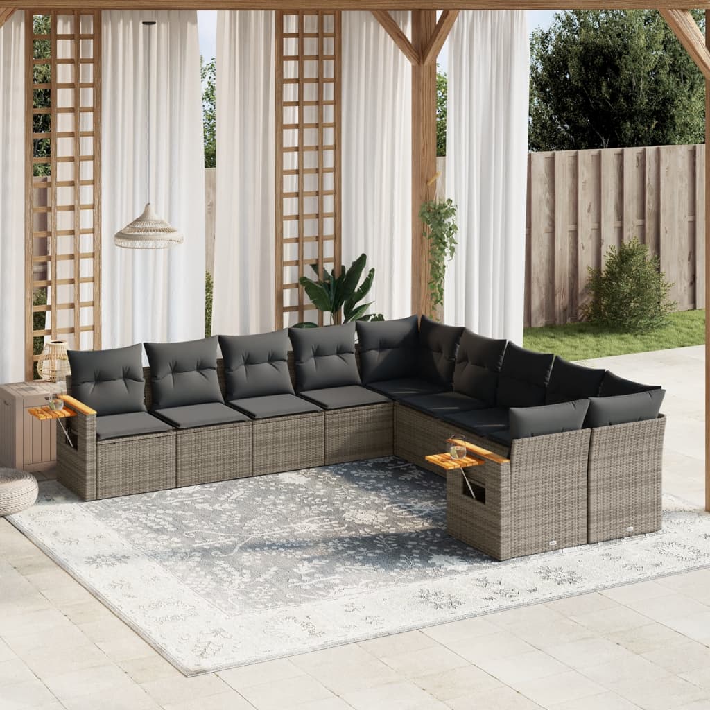 Set Divano da Giardino 10 pz con Cuscini Grigio in Polyrattan 3259596