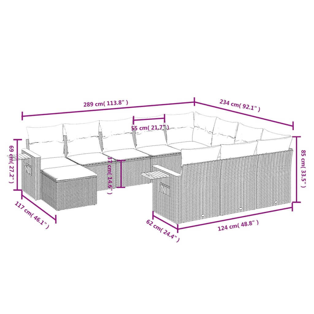 Set Divani da Giardino 11 pz con Cuscini in Polyrattan Nerocod mxl 88801