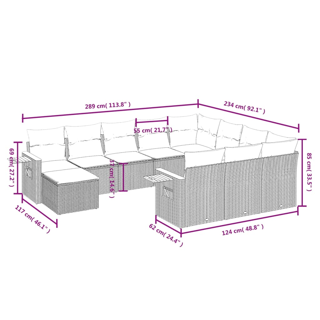 Set Divani da Giardino 11 pz con Cuscini in Polyrattan Nerocod mxl 116810