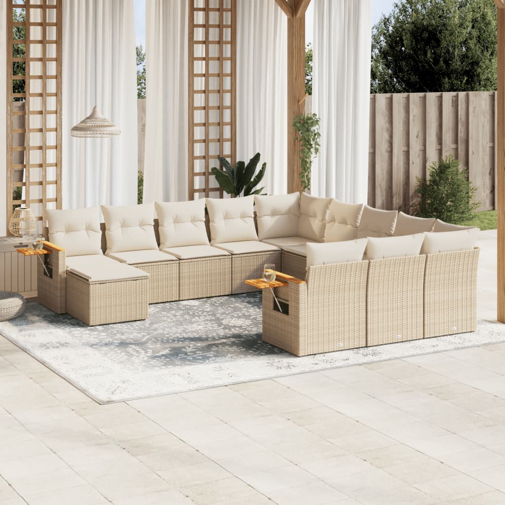 Set Divani da Giardino 11 pz con Cuscini Beige in Polyrattan 3259608