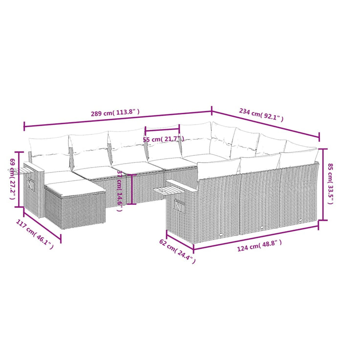 Set Divani da Giardino 11 pz con Cuscini in Polyrattan Grigio 3259610