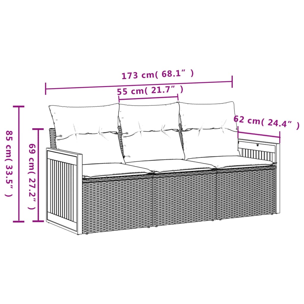 Set Divano da Giardino 3 pz con Cuscini Beige in Polyrattan 3259840