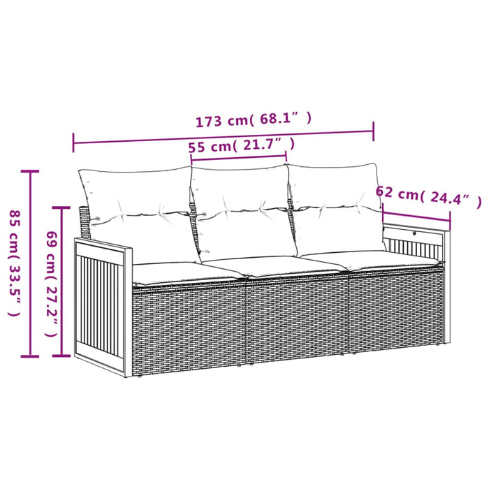 Set Divano da Giardino 3 pz con Cuscini Beige in Polyrattan 3259840