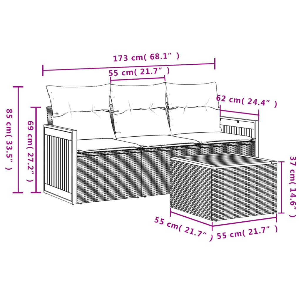 Set Divano da Giardino 4 pz con Cuscini Beige in Polyrattan 3259846