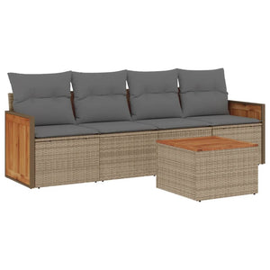 Set Divano da Giardino 5 pz con Cuscini Beige in Polyrattan 3259861