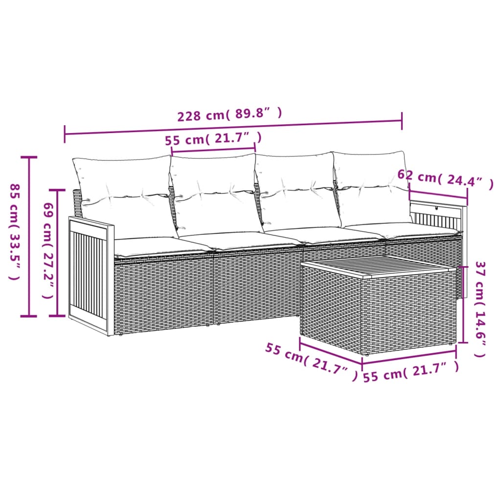 Set Divano da Giardino 5 pz con Cuscini Beige in Polyrattan 3259861