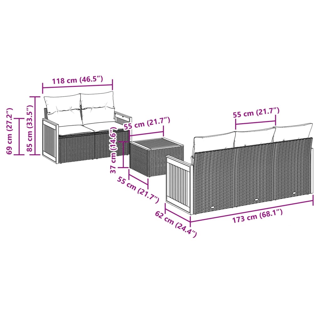 Set Divano da Giardino 6 pz con Cuscini Nero in Polyrattancod mxl 116818