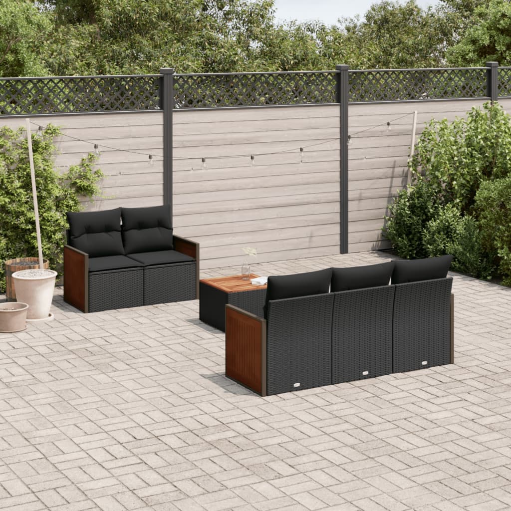 Set Divano da Giardino 6 pz con Cuscini Nero in Polyrattancod mxl 116818