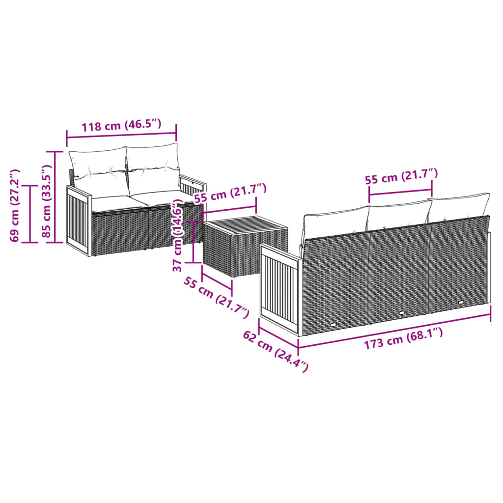 Set Divano da Giardino 6 pz con Cuscini Nero in Polyrattan 3259865