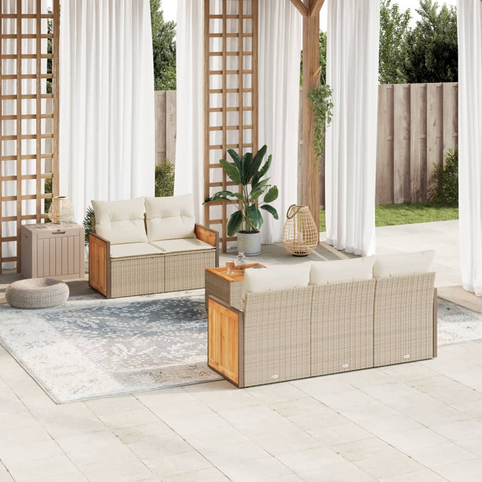 Set Divano da Giardino 6 pz con Cuscini Beige in Polyrattan 3259867