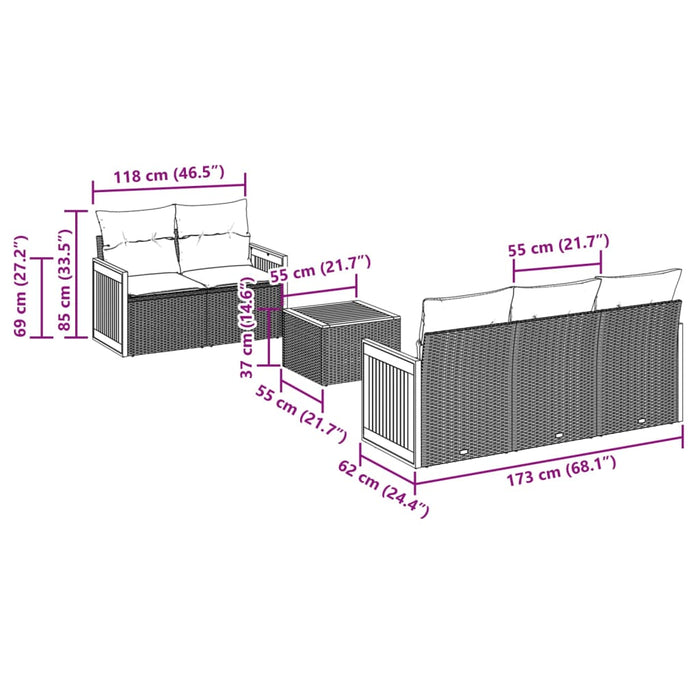 Set Divano da Giardino 6 pz con Cuscini Grigio in Polyrattan 3259869