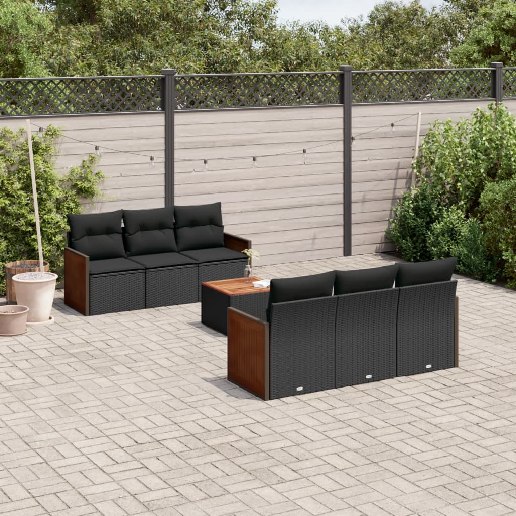 Set Divani da Giardino con Cuscini 7pz Nero Polyrattan 3259871