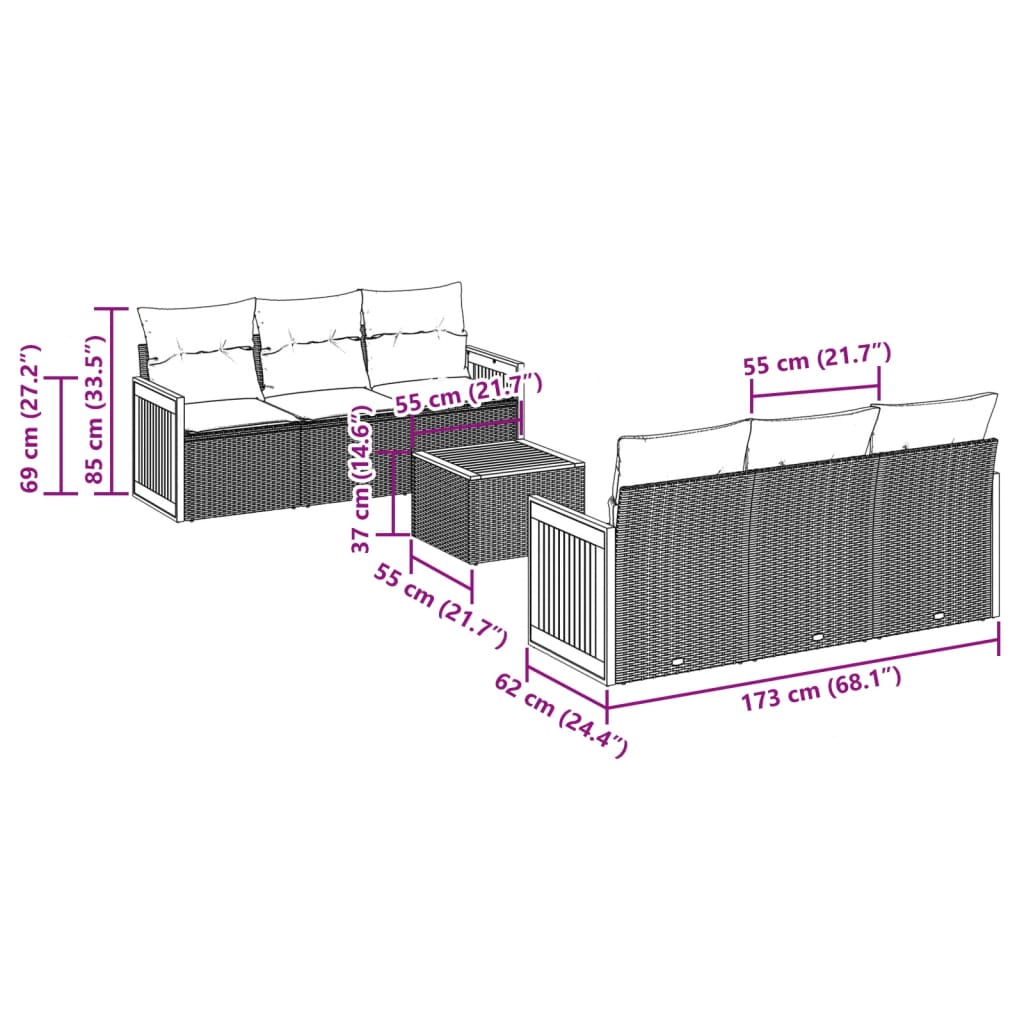 Set Divani da Giardino 7 pz con Cuscini Beige in Polyrattan 3259874