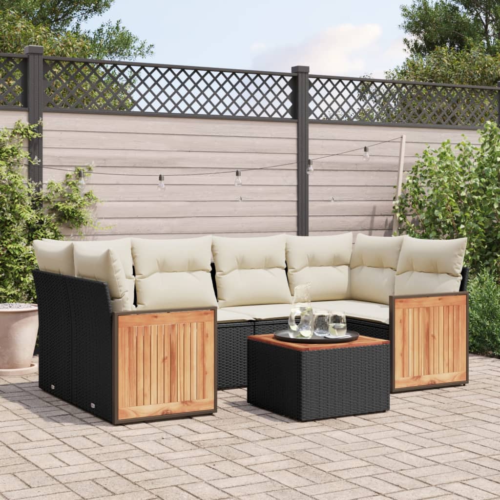 Set Divani da Giardino con Cuscini 7pz Nero Polyrattancod mxl 116988