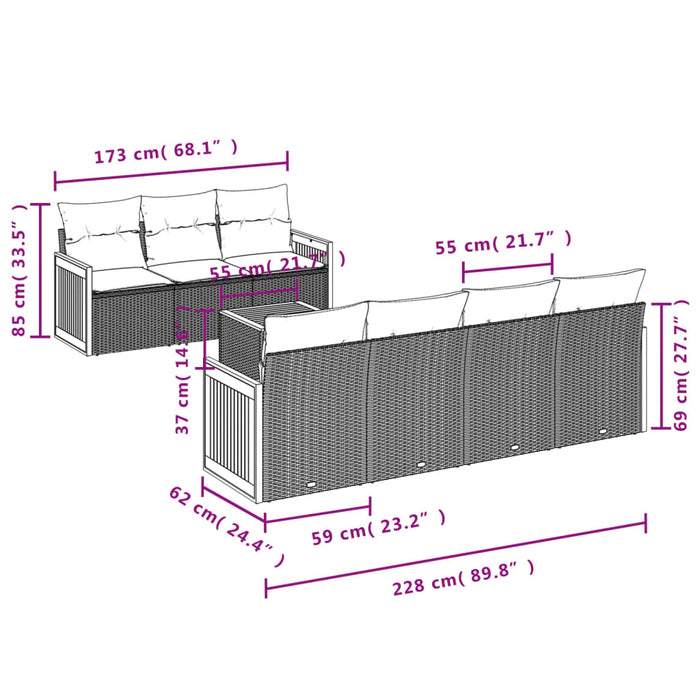 Set Divani da Giardino con Cuscini 8 pz Nero in Polyrattan 3259886