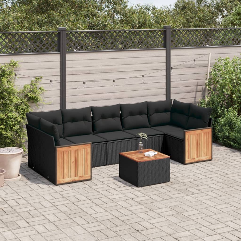 Set Divani da Giardino con Cuscini 8 pz Nero in Polyrattancod mxl 88142