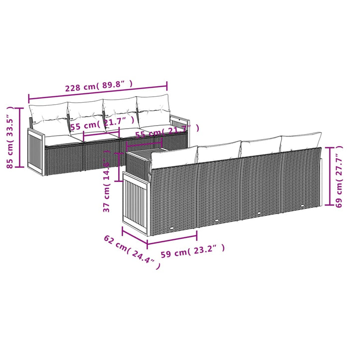 Set Divani da Giardino 9 pz con Cuscini Nero in Polyrattan 3259899