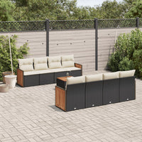 Set Divani da Giardino 9 pz con Cuscini Nero in Polyrattan 3259900