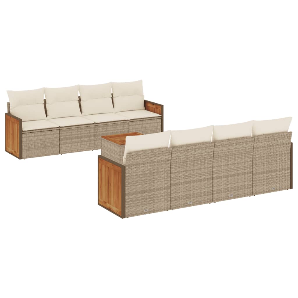 Set Divano da Giardino 9 pz con Cuscini Beige in Polyrattan 3259902