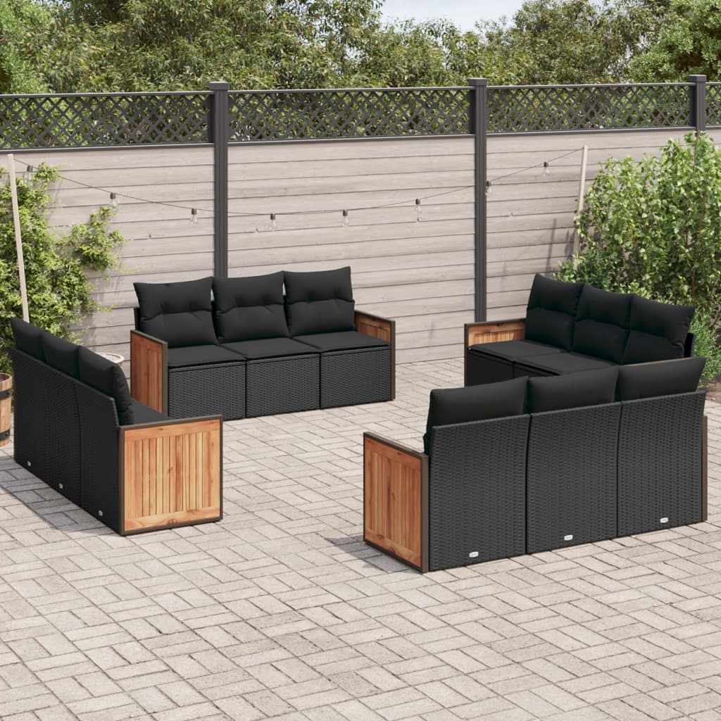 Set Divani da Giardino 12 pz con Cuscini Nero in Polyrattan 3259913