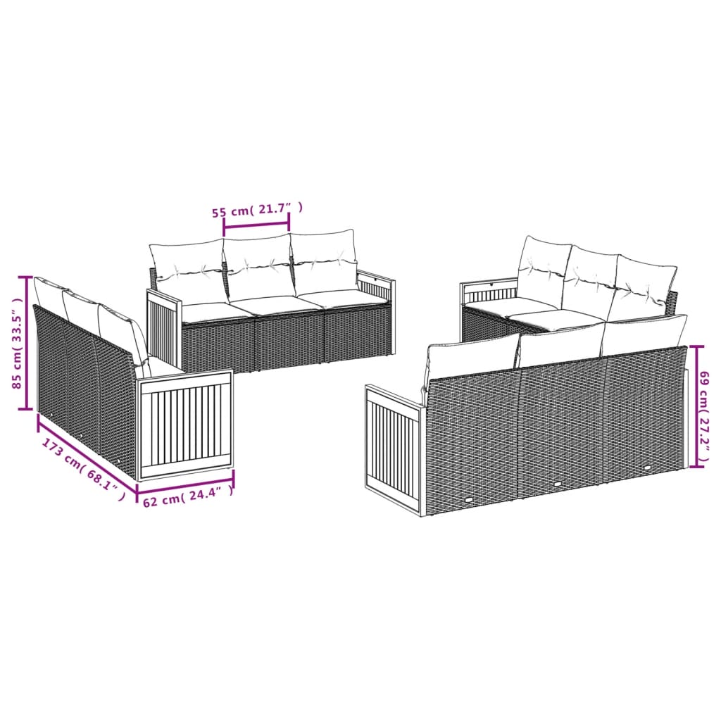 Set Divani da Giardino 12 pz con Cuscini Grigio in Polyrattan 3259918