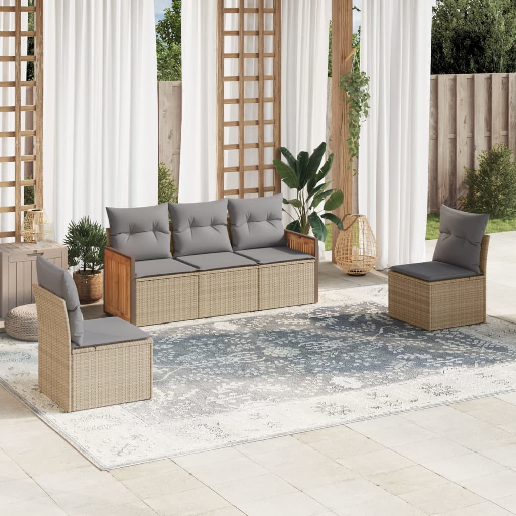 Set Divano da Giardino 5 pz con Cuscini Beige in Polyrattan 3259931