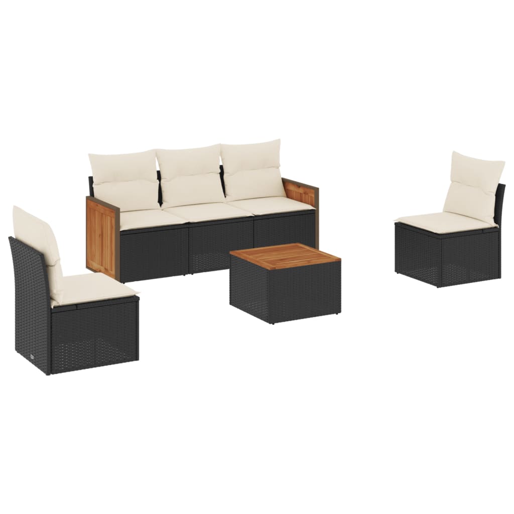 Set Divano da Giardino 6 pz con Cuscini Nero in Polyrattancod mxl 112160