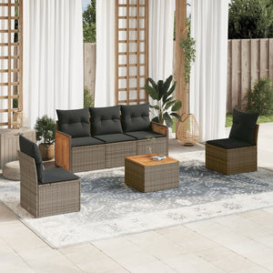 Set Divano da Giardino 6 pz con Cuscini Grigio in Polyrattan 3259939