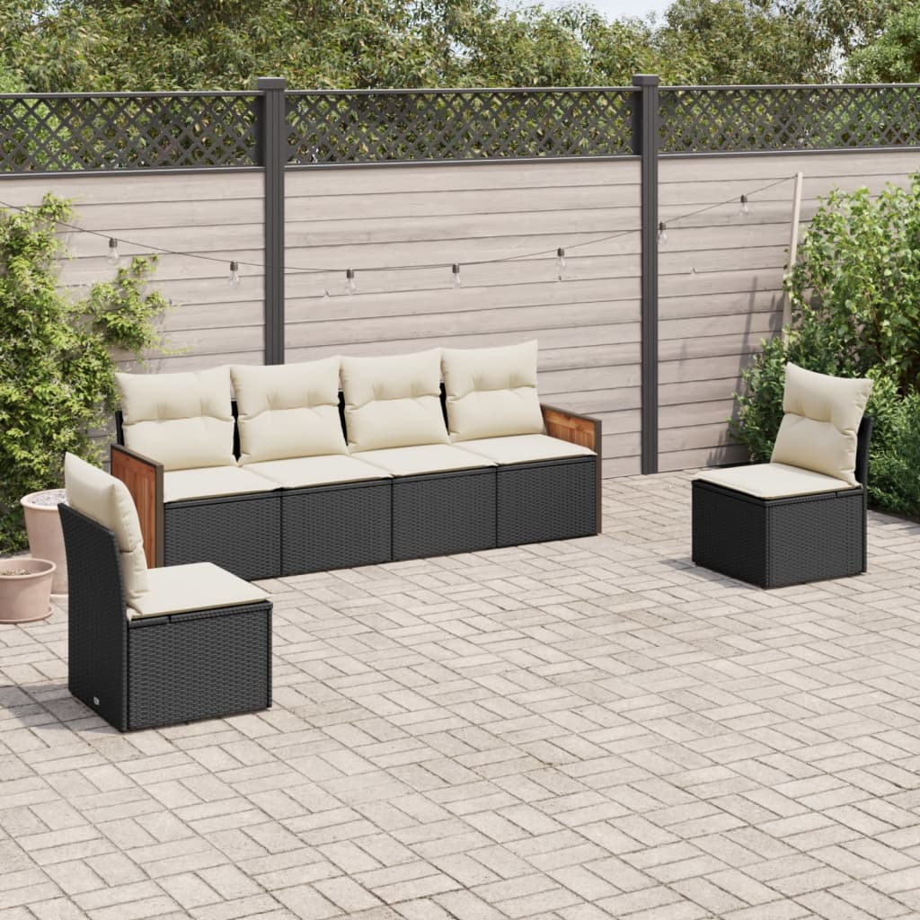 Set Divano da Giardino 6 pz con Cuscini Nero in Polyrattan 3259942