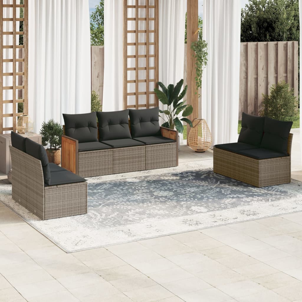 Set Divani da Giardino 7 pz con Cuscini Grigio in Polyrattan 3259960