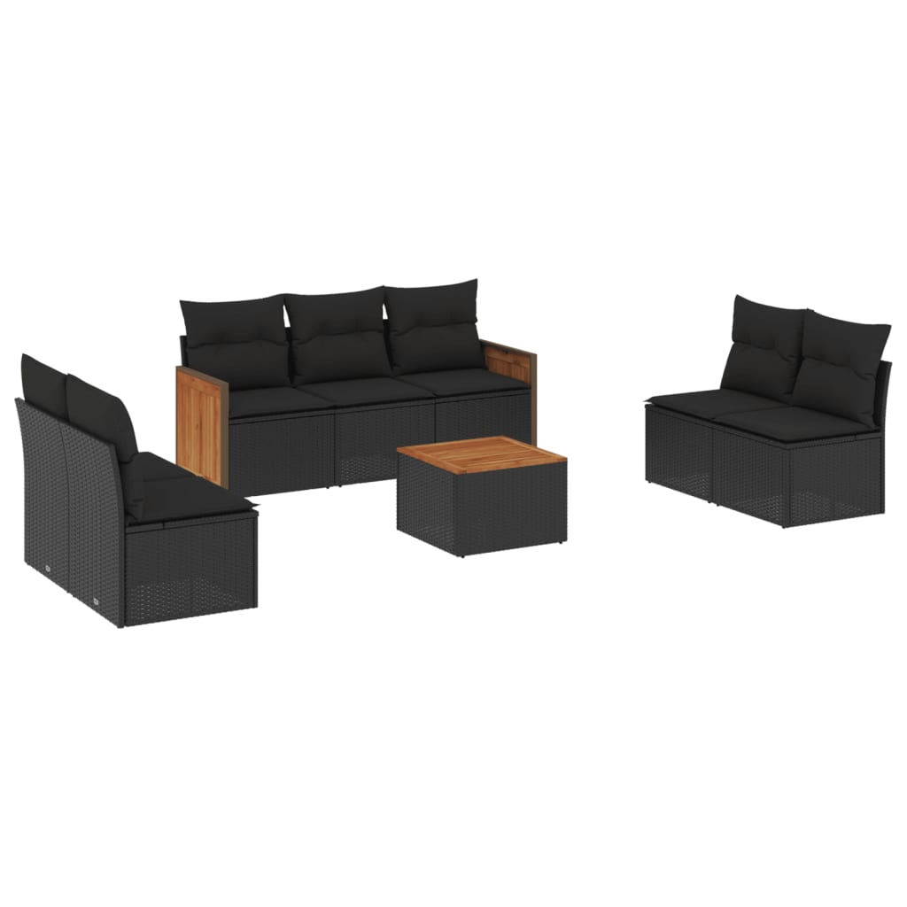 Set Divani da Giardino con Cuscini 8 pz Nero in Polyrattan 3259962