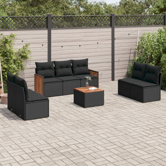 Set Divani da Giardino con Cuscini 8 pz Nero in Polyrattan 3259962