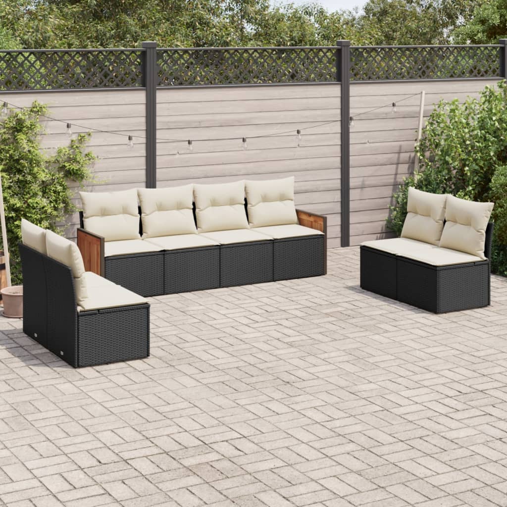 Set Divani da Giardino con Cuscini 8 pz Nero in Polyrattan 3259970