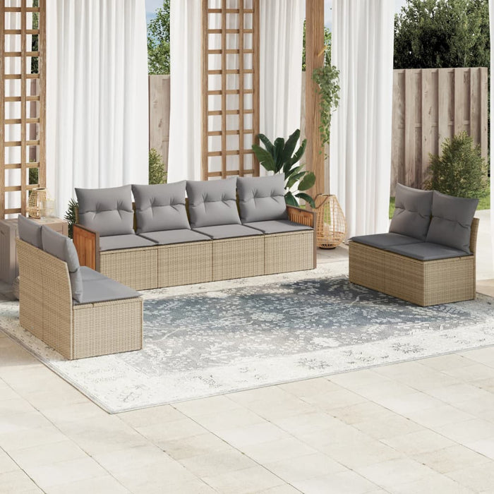 Set Divano da Giardino 8 pz con Cuscini Beige in Polyrattan 3259973