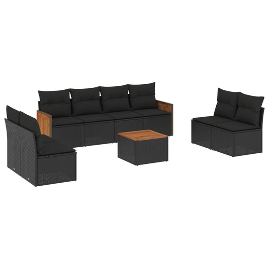 Set Divani da Giardino 9 pz con Cuscini Nero in Polyrattan 3259976