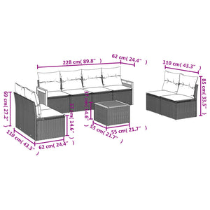 Set Divani da Giardino 9 pz con Cuscini Nero in Polyrattan 3259976