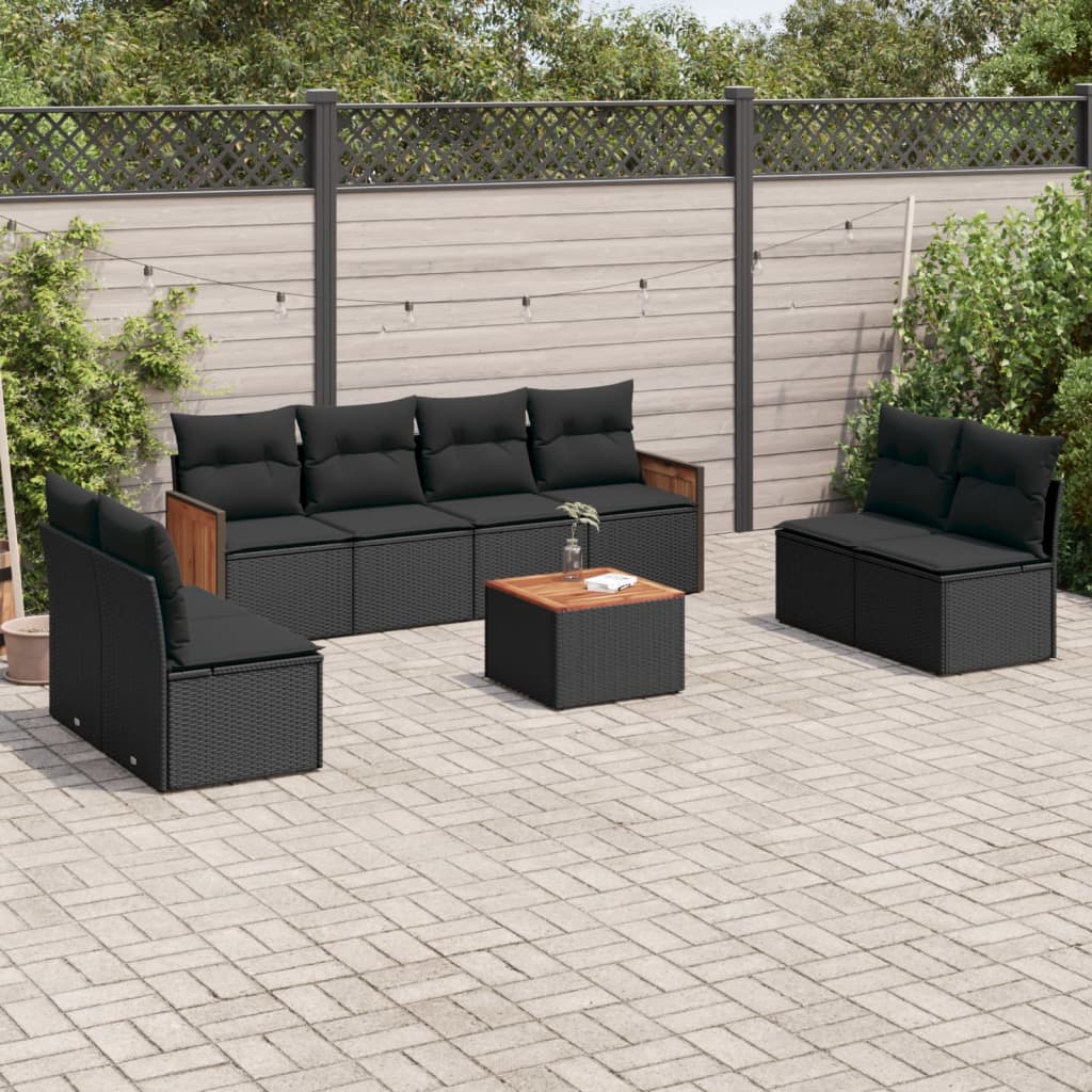 Set Divani da Giardino 9 pz con Cuscini Nero in Polyrattancod mxl 88319