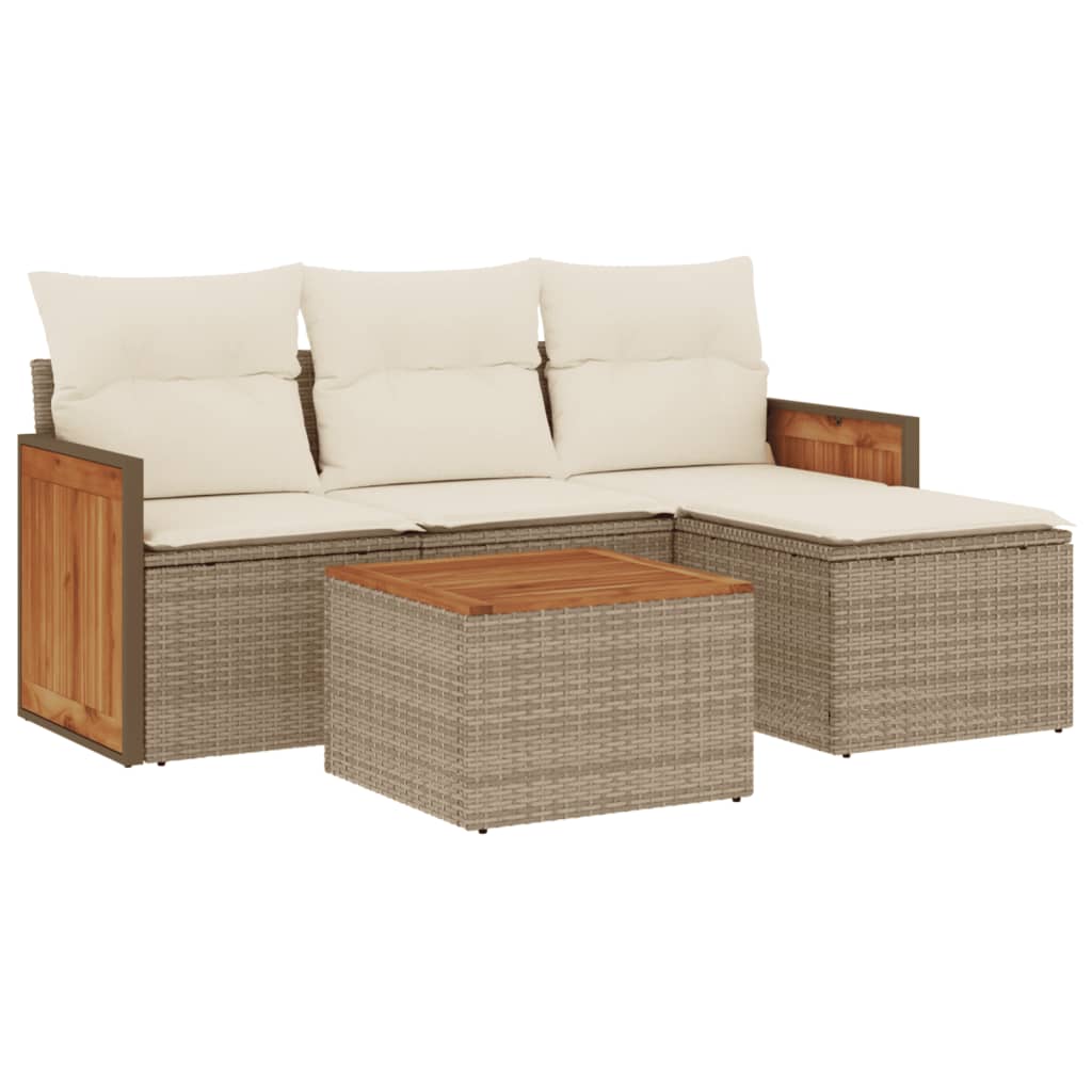 Set Divano da Giardino 5 pz con Cuscini Beige in Polyrattan 3259993