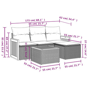 Set Divano da Giardino 5 pz con Cuscini Beige in Polyrattan 3259993