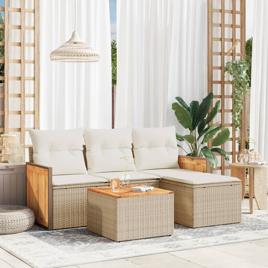 Set Divano da Giardino 5 pz con Cuscini Beige in Polyrattan 3259993