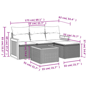 Set Divano da Giardino 5 pz con Cuscini Grigio in Polyrattancod mxl 88399