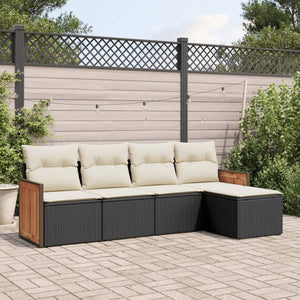 Set Divani da Giardino 5 pz con Cuscini in Polyrattan Nero 3259998