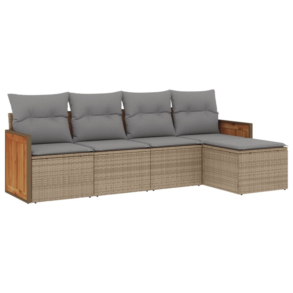 Set Divano da Giardino 5 pz con Cuscini Beige in Polyrattan 3260001