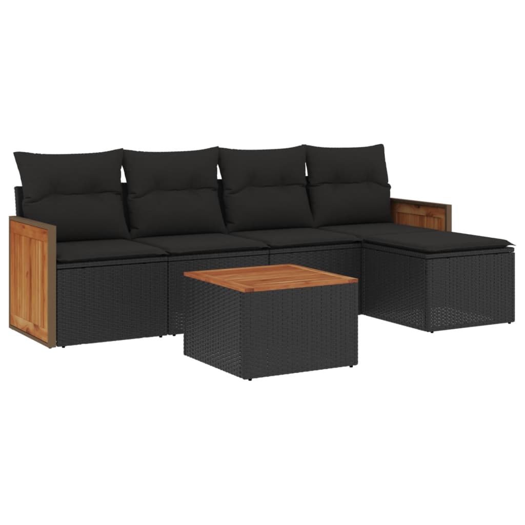 Set Divano da Giardino 6 pz con Cuscini Nero in Polyrattancod mxl 112423