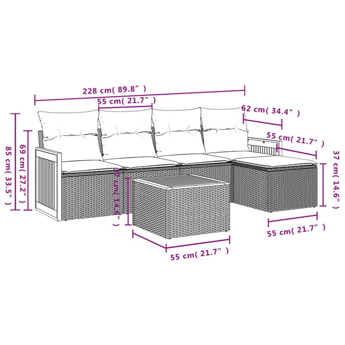 Set Divano da Giardino 6 pz con Cuscini Nero in Polyrattancod mxl 112423