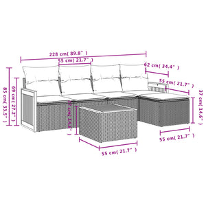 Set Divano da Giardino 6 pz con Cuscini Grigio in Polyrattan 3260009