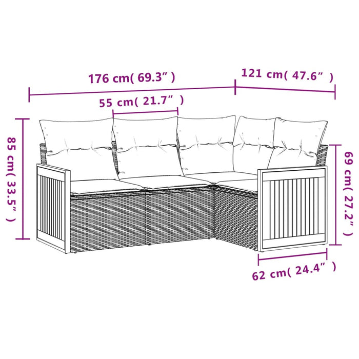 Set Divani da Giardino 4 pz con Cuscini Nero in Polyrattancod mxl 115711