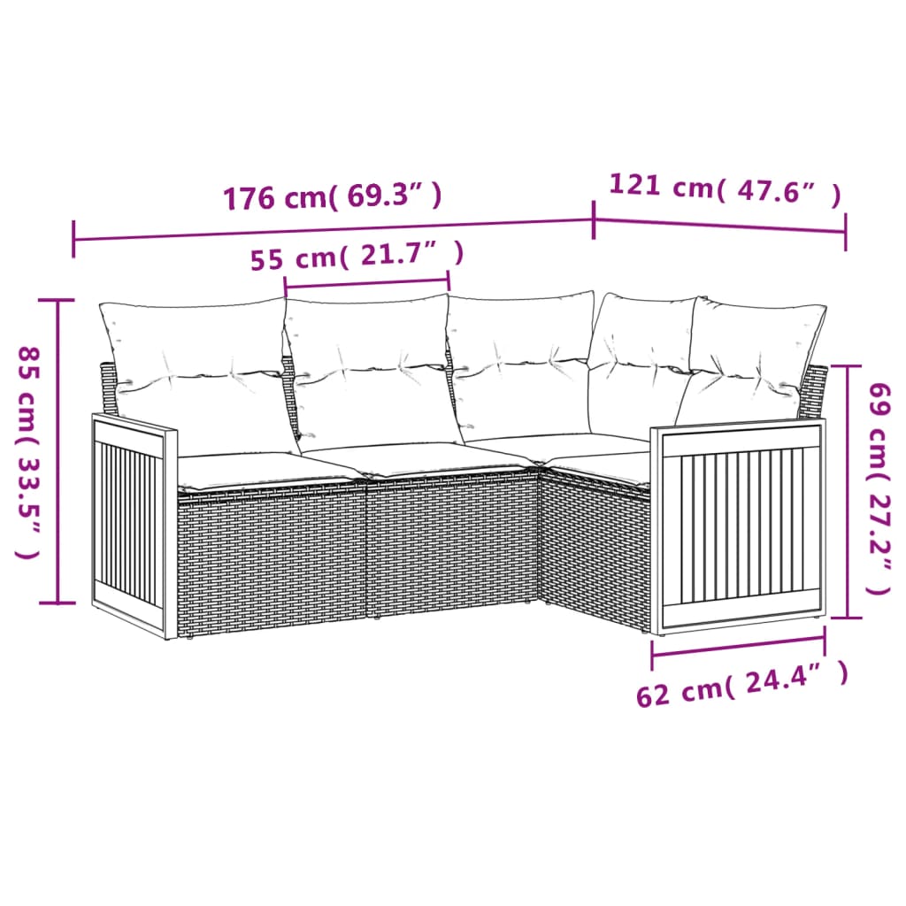 Set Divano da Giardino 4 pz con Cuscini Beige in Polyrattan 3260015