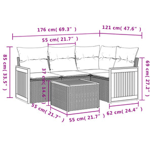 Set Divano da Giardino 5 pz con Cuscini Beige in Polyrattan 3260022